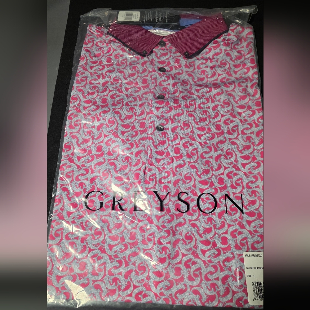 Greyson Men's Pink and White Patterned Polo Shirt